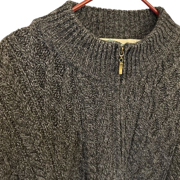 Aran Crafts Men's Merino Wool Grey Cable Knit Full Zip Cardigan Sweater Size L - Picture 3 of 7